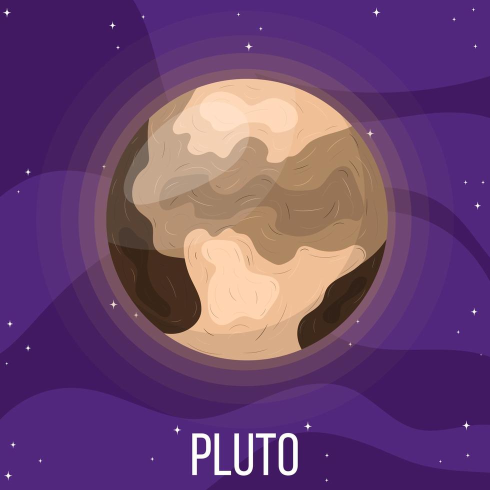 Pluto planet in space. Colorful universe with Pluto. Cartoon style vector illustration for any design.