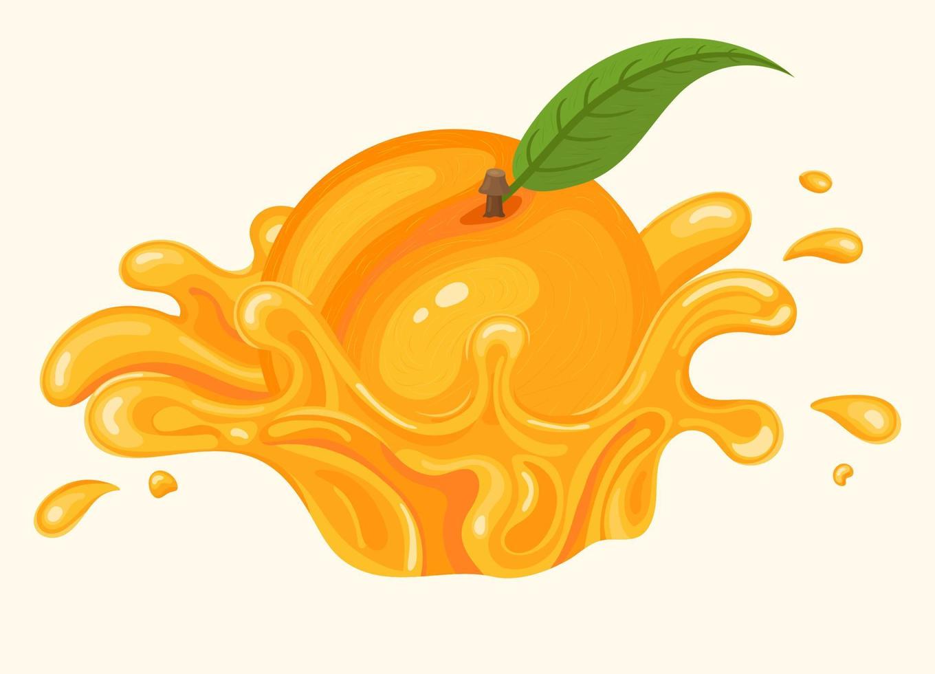 Fresh peach juice splash burst isolated on white background. Summer fruit juice. Cartoon style. Vector illustration for any design.