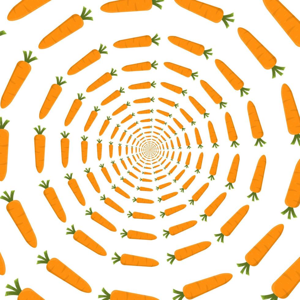 Optical illusion of carrots. Endless 3d perspective background. Vector illustration for design, web.