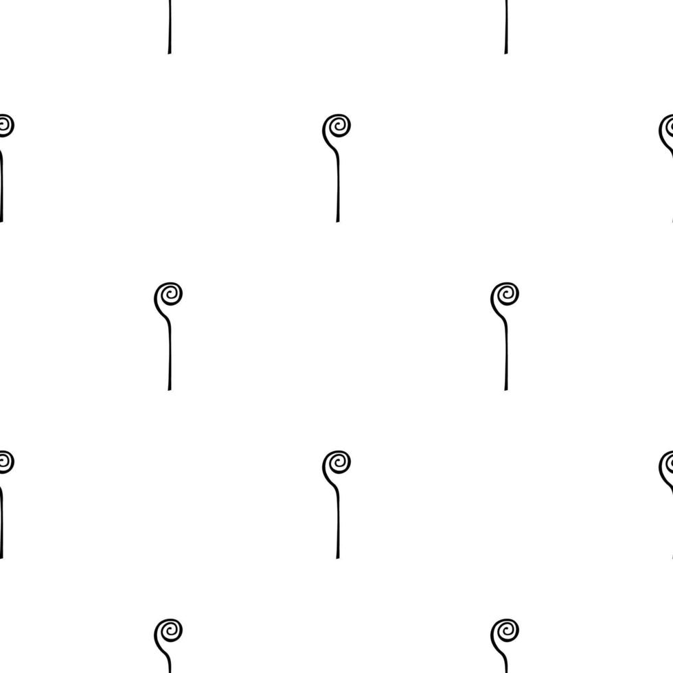 Seamless pattern with black magic staff icon on white background. Magic wand, scepter, stick, rod. Vector illustration for design, web, wrapping paper, fabric, wallpaper.