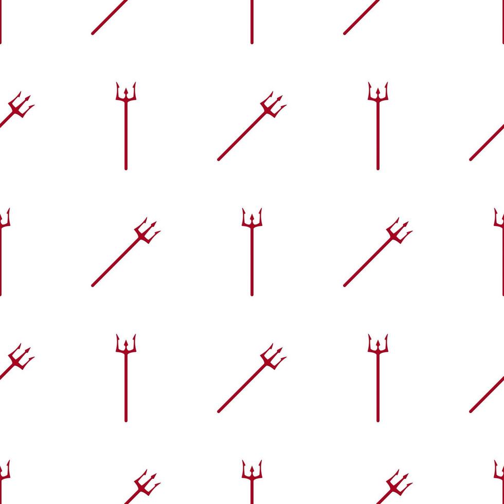Seamless pattern with red devil tridents on white background. Hell concept. Vector illustration for design, web, wrapping paper, fabric, wallpaper.
