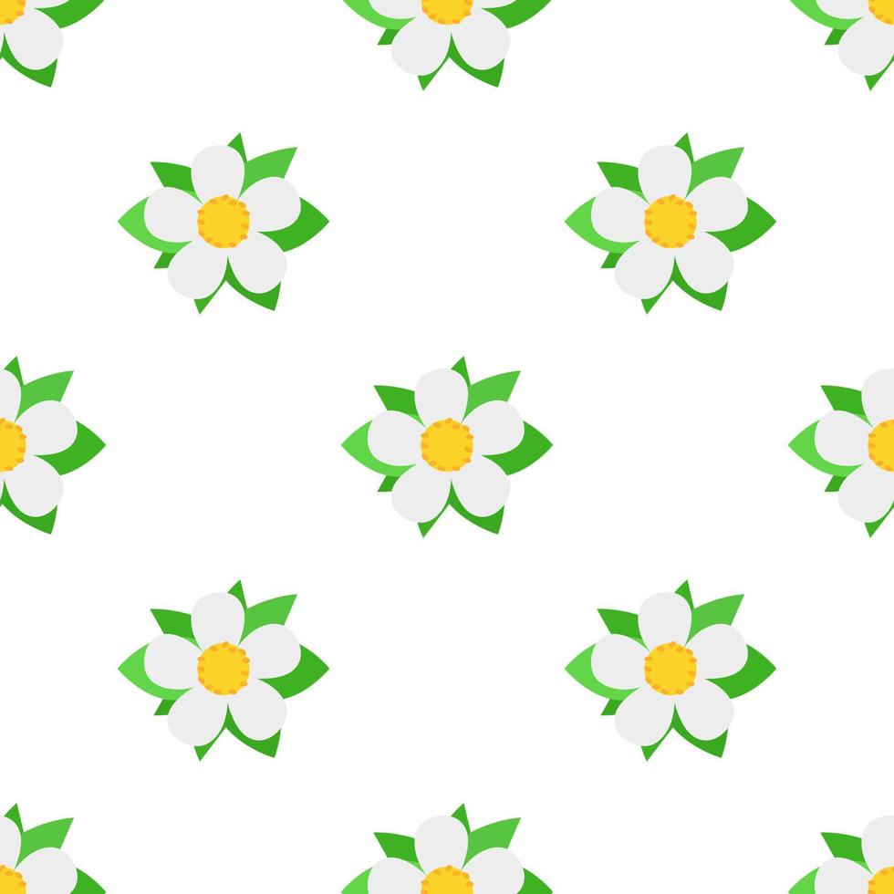 Seamless pattern with decorative strawberry flowers on white background. Vector illustration for any design.