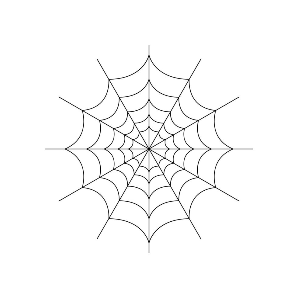 Round whole spider web isolated on white background. Halloween spiderweb element. Cobweb line style. Vector illustration for any design.