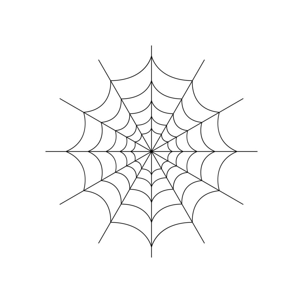 Round whole spider web isolated on white background. Halloween spiderweb element. Cobweb line style. Vector illustration for any design.