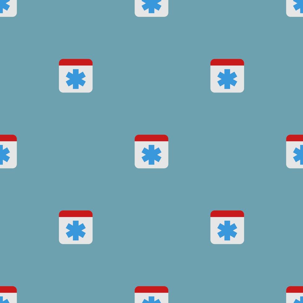 Seamless pattern with medicine sign. First aid icon. Flat style. Vector illustration for design, web, wrapping paper, fabric, wallpaper.