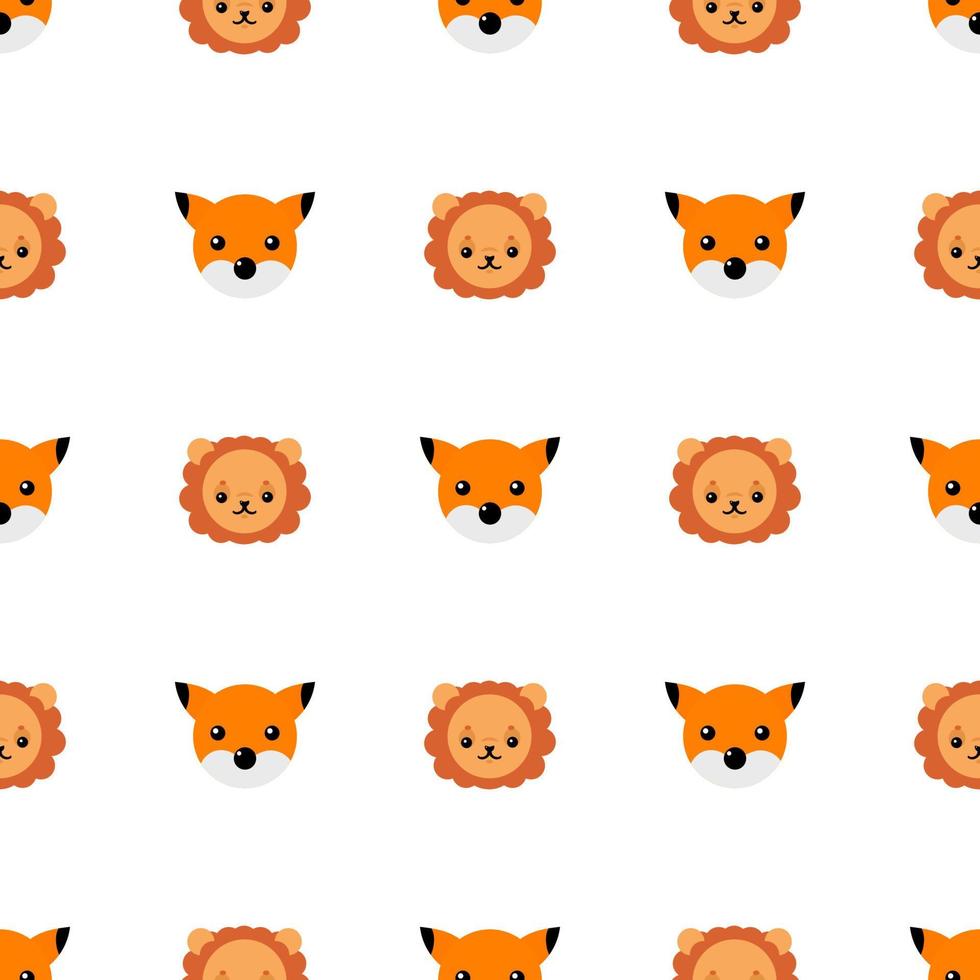 Seamless pattern with cute lion and fox. Vector illustration for design, web, wrapping paper, fabric, wallpaper.