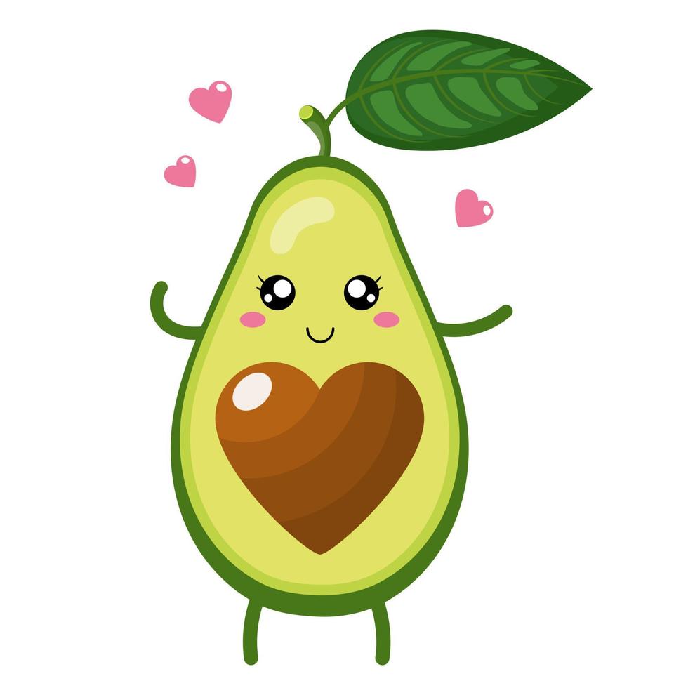 Cute cartoon avocado character in love isolated on white background. Vector illustration for any design.