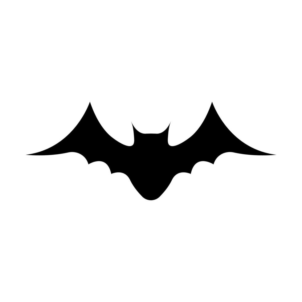 Black silhouette of bat isolated on white background. Halloween decorative element. Vector illustration for any design