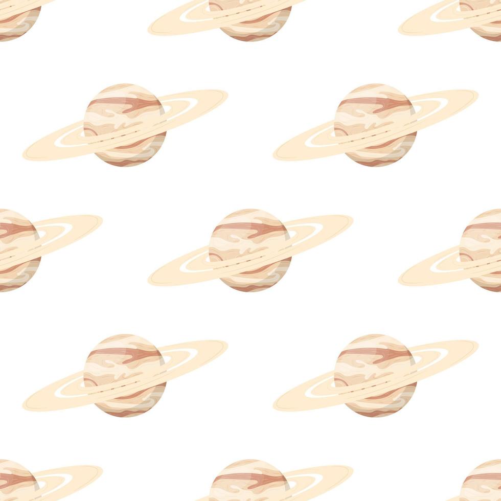 Seamless pattern with Saturn planet isolated on white background. Planet of solar system. Cartoon style vector illustration for any design.