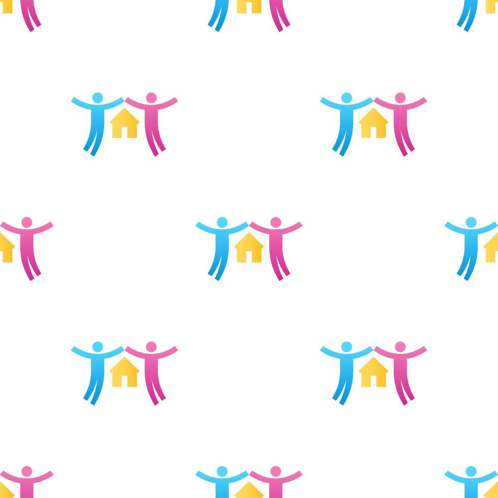 Seamless pattern with couple icons. Give love. Charity concept. Pair of lovers with house. Male and female. Vector illustration for design, web, wrapping paper, fabric, wallpaper