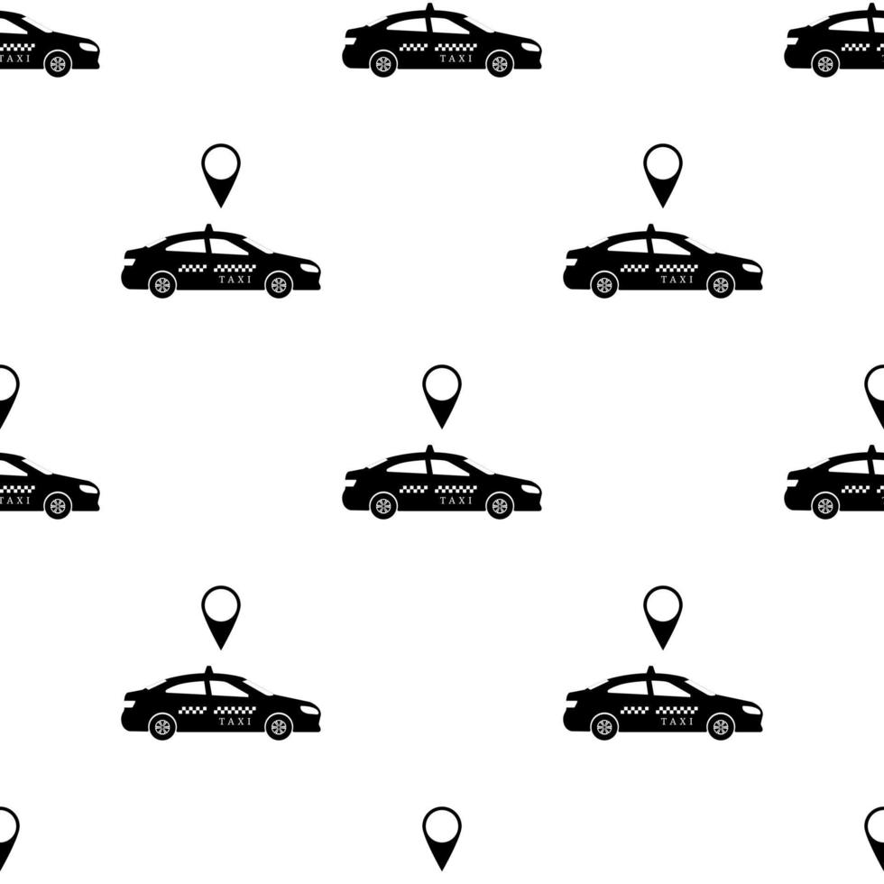 patrón sin costuras con coche de taxi negro sobre fondo blanco. concepto de transporte. silueta negra de taxi. ilustración vectorial para diseño, web, papel de regalo, tela vector