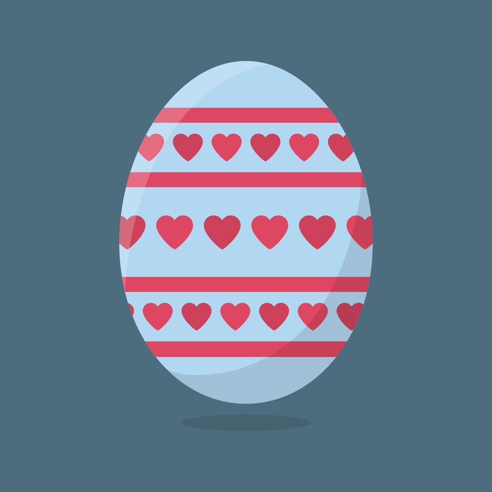 Vector Easter Egg isolated on grey background. Colorful Egg with Hearts and Stripes Pattern. Flat Style. For Greeting Cards, Invitations. Vector illustration for Your Design, Web.