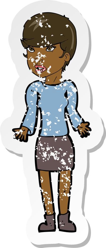 retro distressed sticker of a cartoon confused woman vector