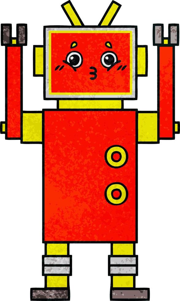 retro grunge texture cartoon robot vector