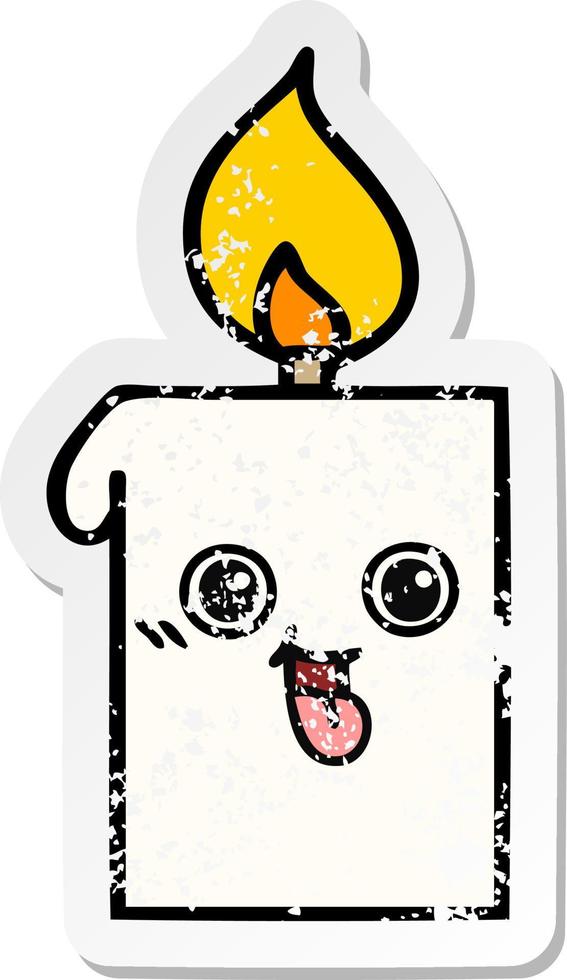 distressed sticker of a cute cartoon lit candle vector