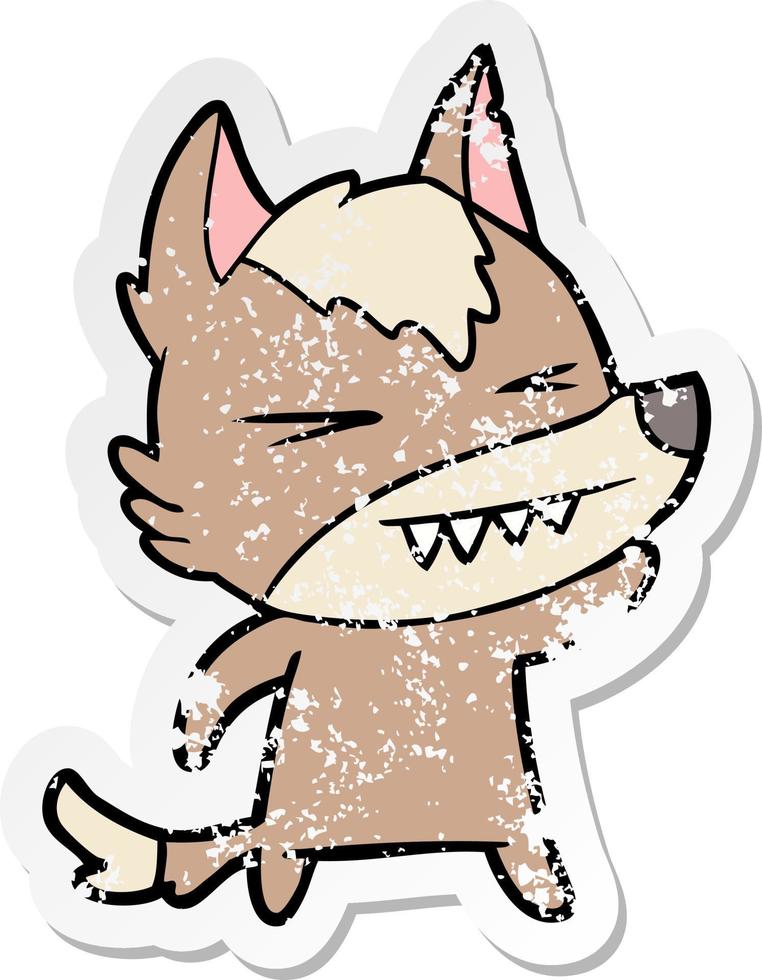 distressed sticker of a angry wolf cartoon vector