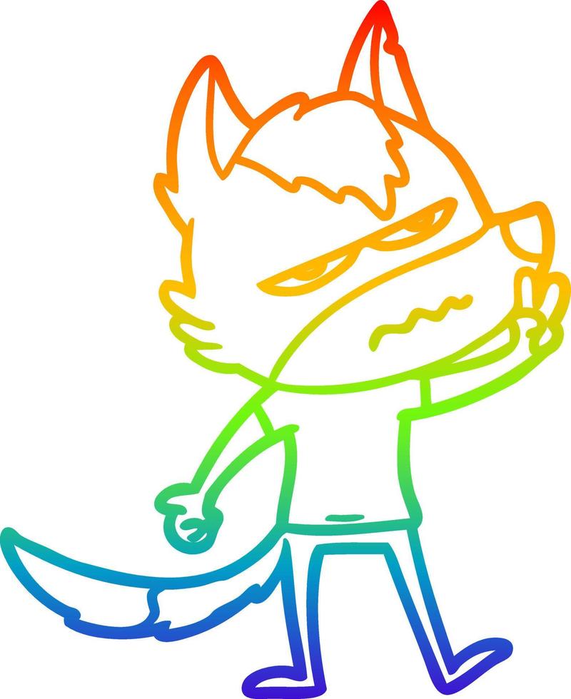 rainbow gradient line drawing cartoon annoyed wolf vector