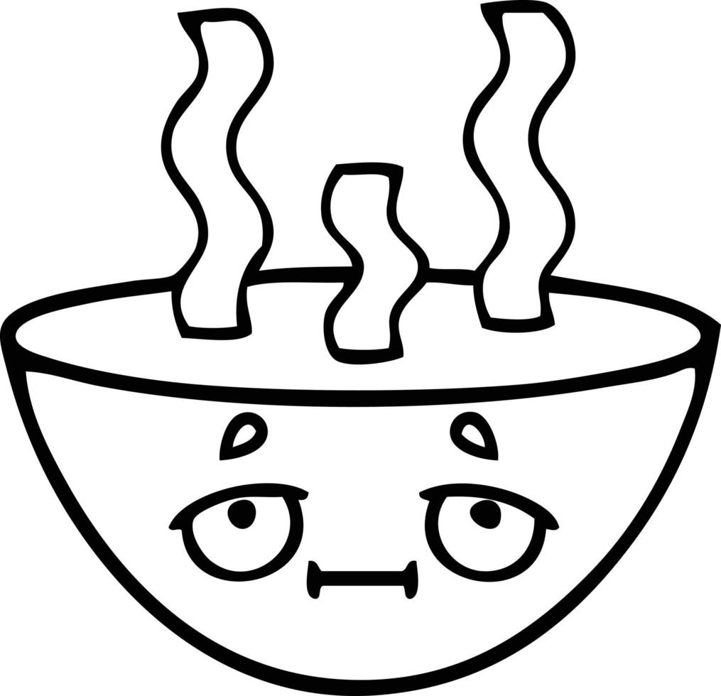 line drawing cartoon bowl of hot soup vector