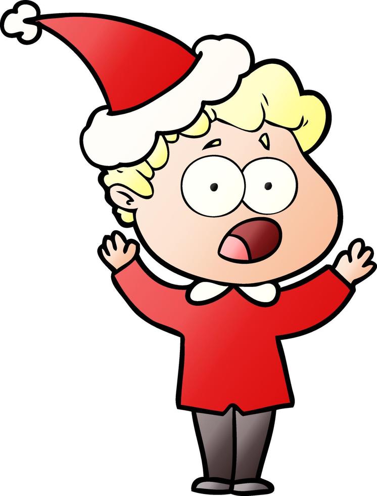 gradient cartoon of a man gasping in surprise wearing santa hat vector