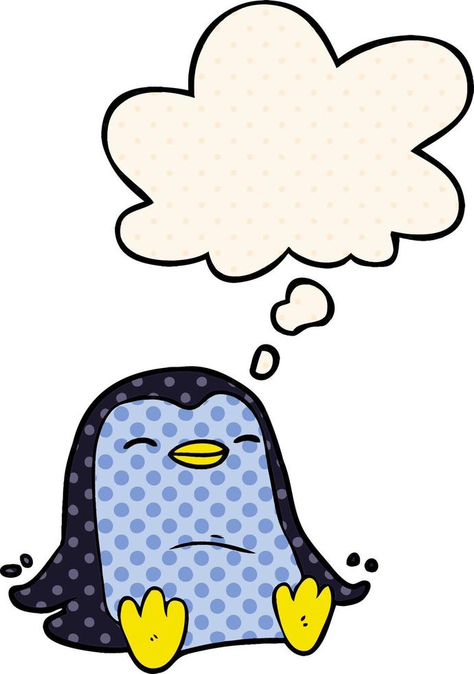 cartoon penguin and thought bubble in comic book style vector