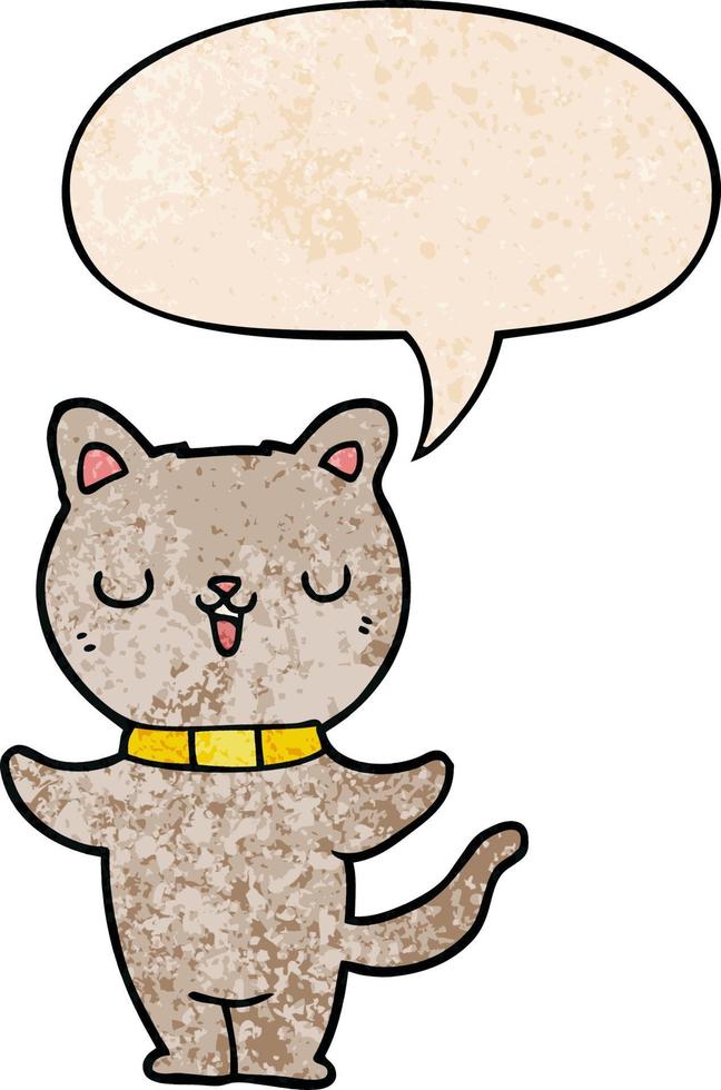 cartoon cat and speech bubble in retro texture style vector