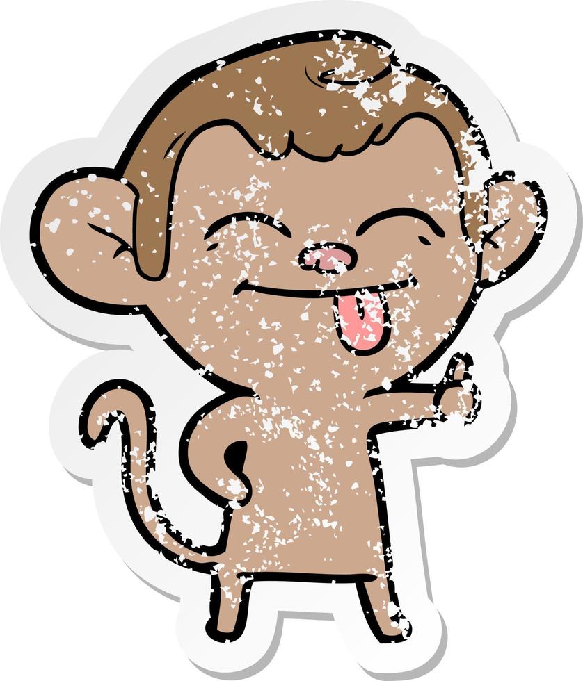 distressed sticker of a funny cartoon monkey vector