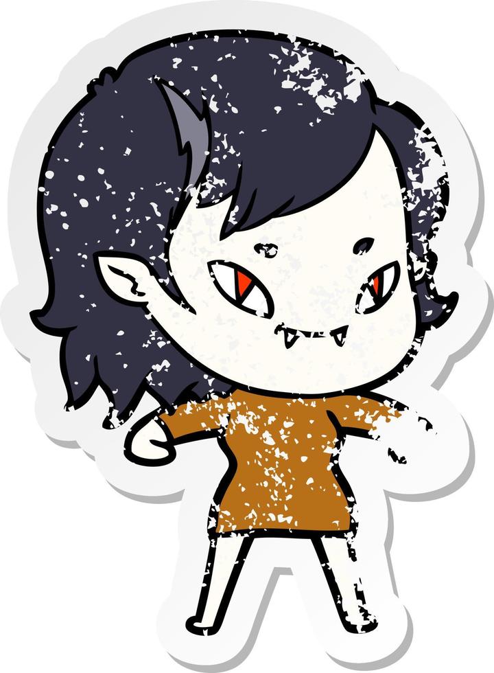 distressed sticker of a cartoon friendly vampire girl vector