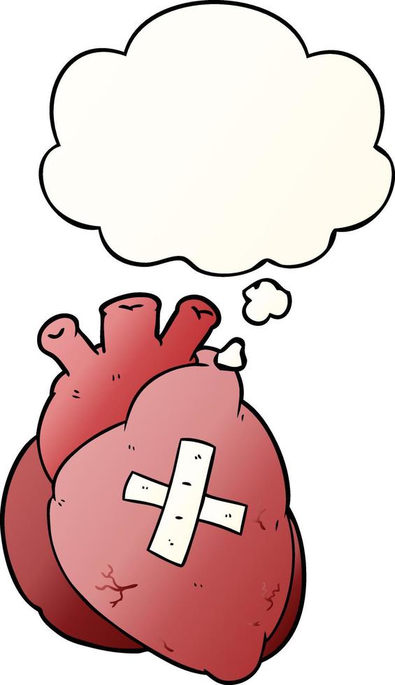 cartoon heart and thought bubble in smooth gradient style vector