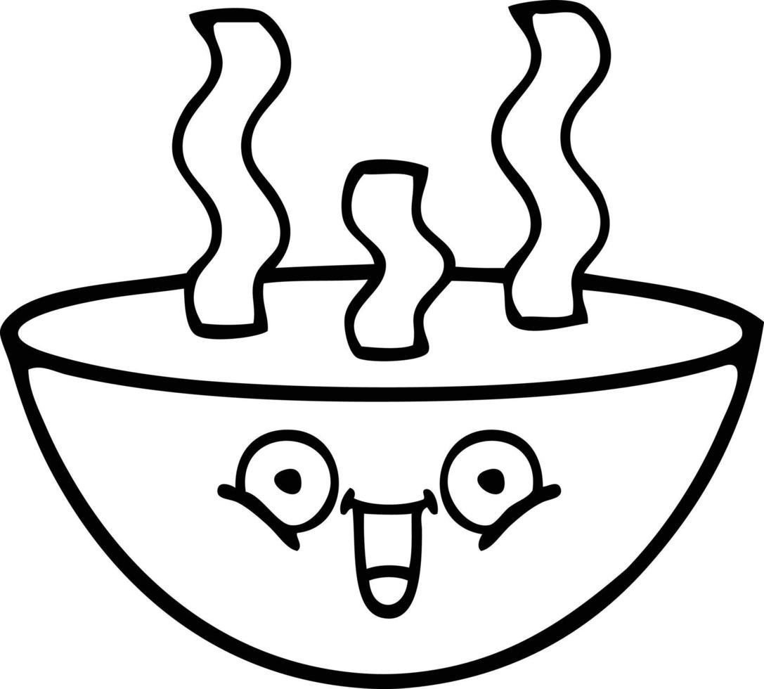 line drawing cartoon bowl of hot soup vector