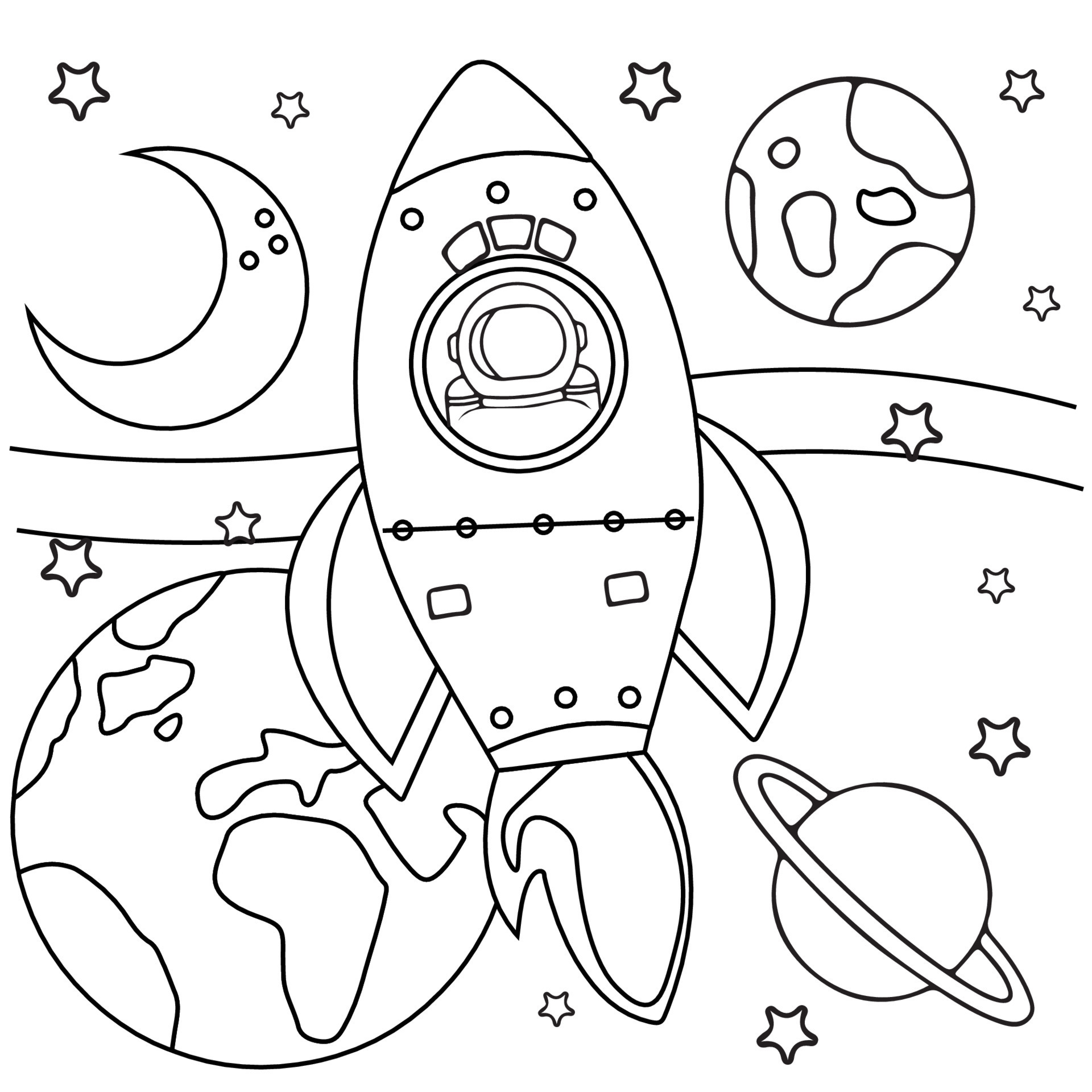 Coloring Page Outline Of a cartoon rocket with astronaut in space. 10506574  Vector Art at Vecteezy