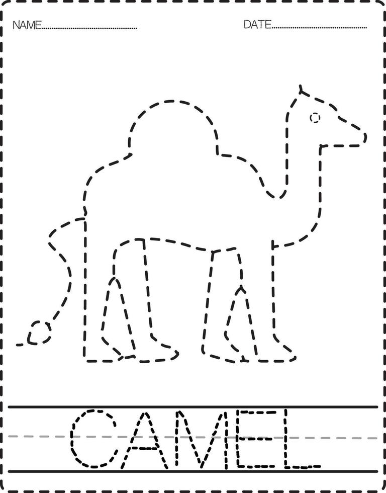 Animal Tracing Book with Example. Preschool worksheet for practicing fine motor skill. Vector Cartoon