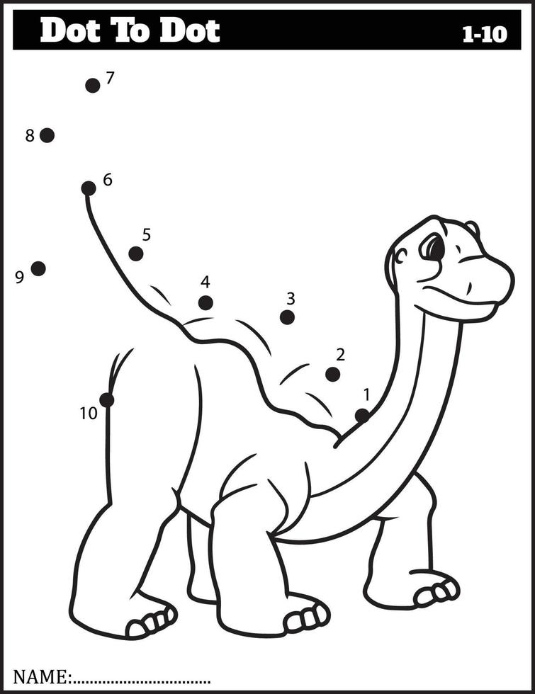 Funny cartoon dinosaur. Dot to dot game for kids, Numbers Worksheet. vector