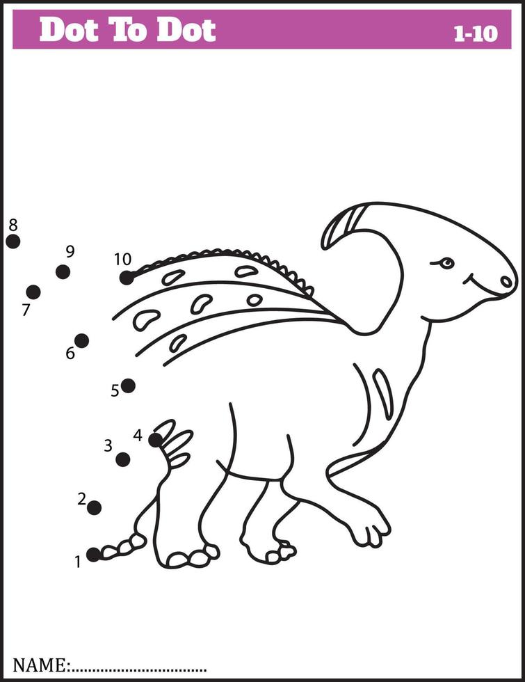 Funny cartoon dinosaur. Dot to dot game for kids, Numbers Worksheet. vector
