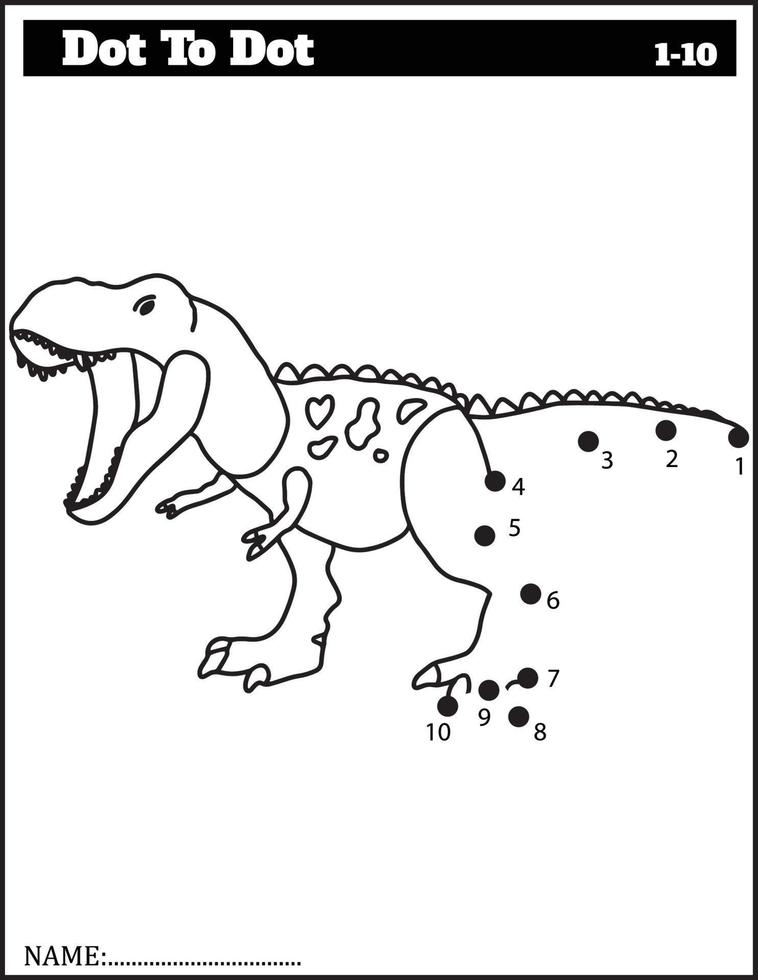 Funny cartoon dinosaur. Dot to dot game for kids, Numbers Worksheet. vector