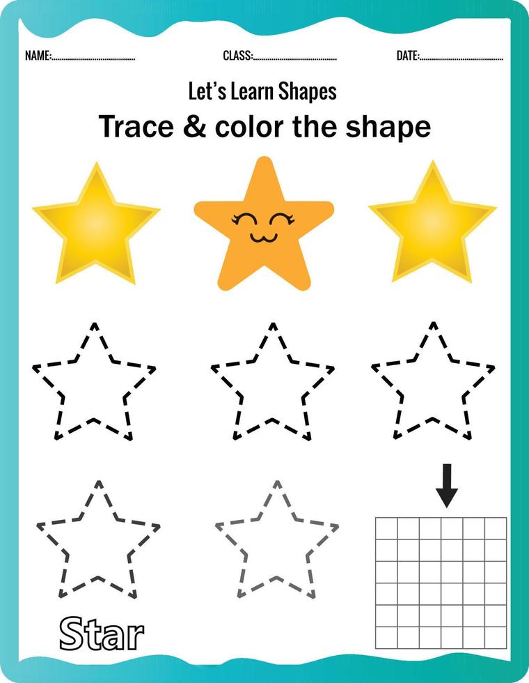 Learn shapes,Preschool or kindergarten worksheet for practicing motor skills. Tracing dashed lines.Educational printable math. vector