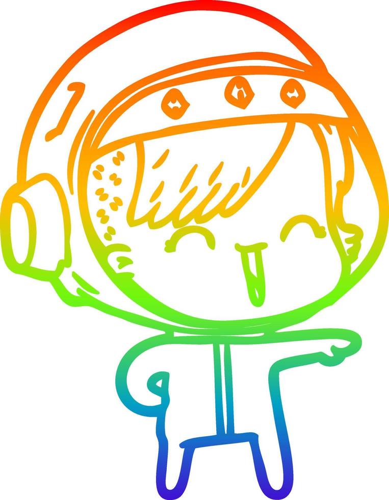 rainbow gradient line drawing happy cartoon space girl vector