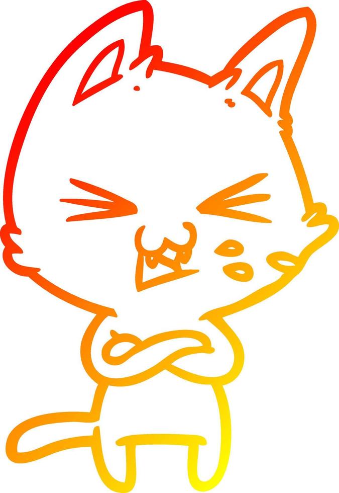 dibujo de línea de gradiente cálido gato de dibujos animados con brazos cruzados vector