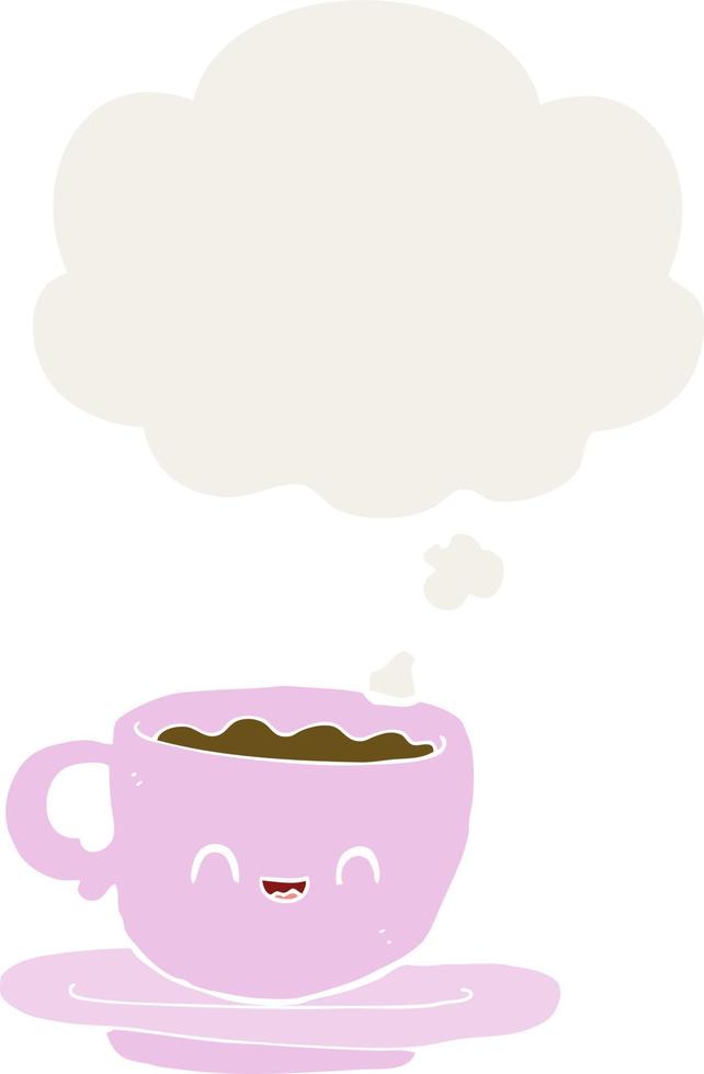 cartoon hot cup of coffee and thought bubble in retro style vector