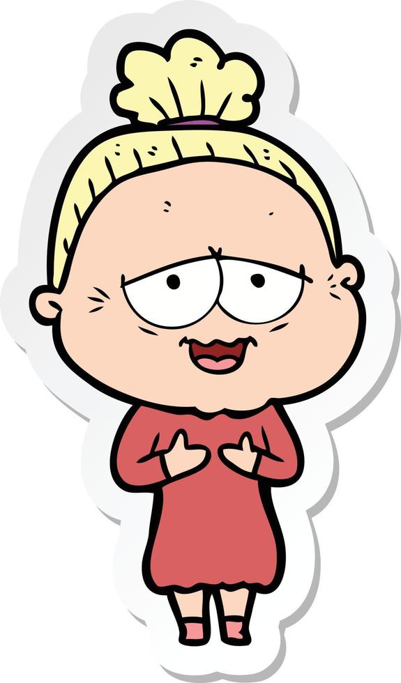 sticker of a cartoon happy old lady vector
