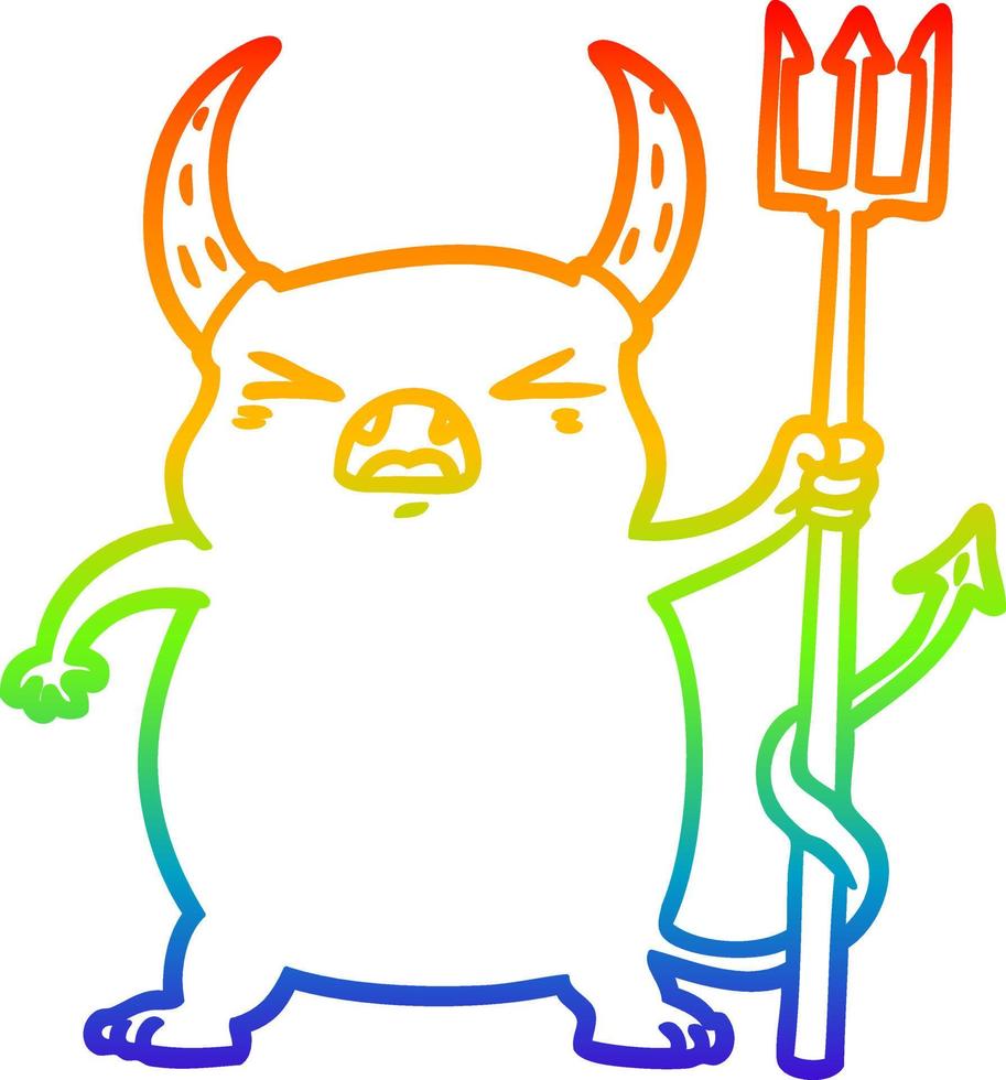 rainbow gradient line drawing cartoon angry little devil vector