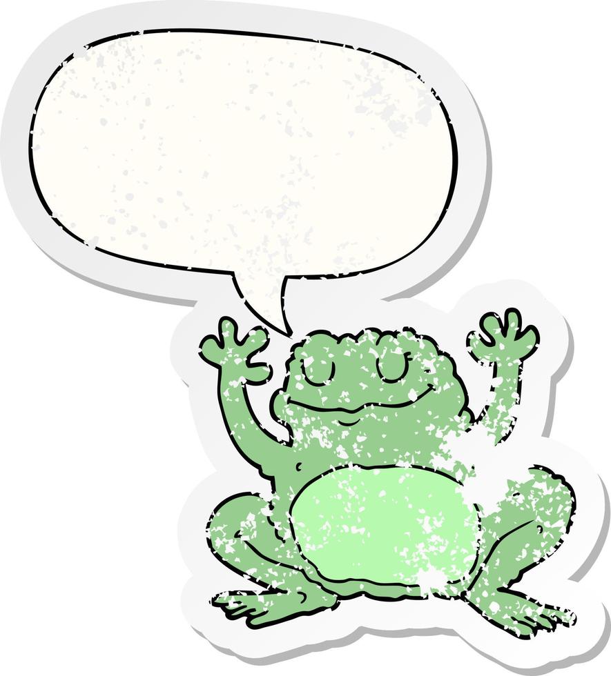 cartoon frog and speech bubble distressed sticker vector