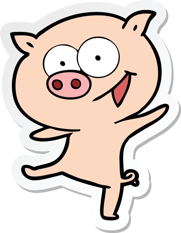 sticker of a cheerful dancing pig cartoon vector