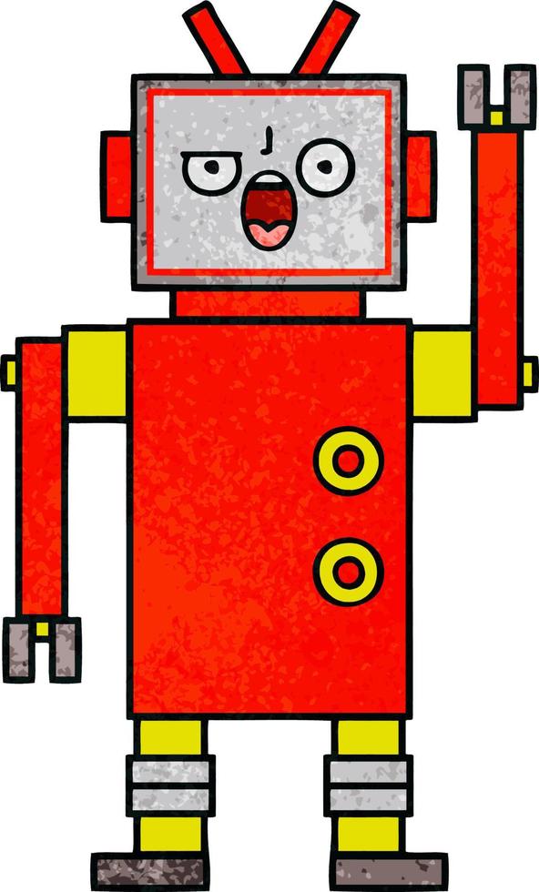 retro grunge texture cartoon angry robot vector