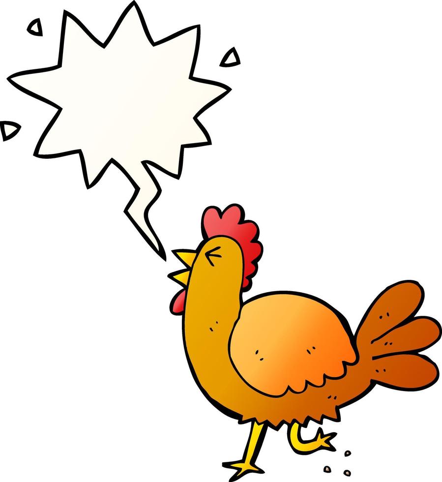 cartoon rooster and speech bubble in smooth gradient style vector
