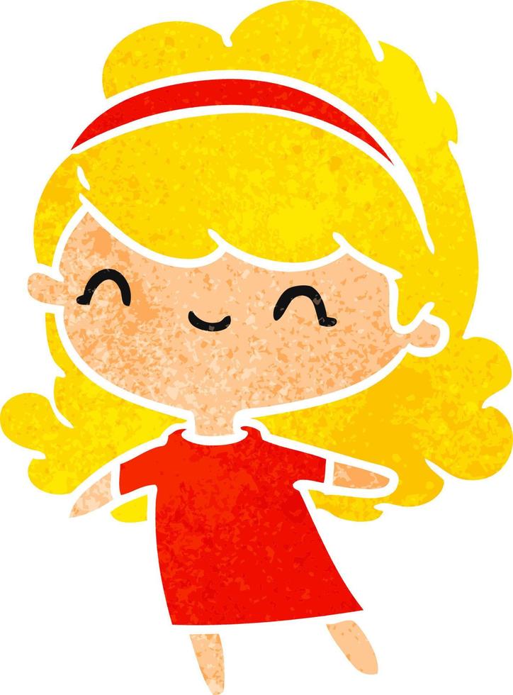 retro cartoon kawaii girl with head band vector