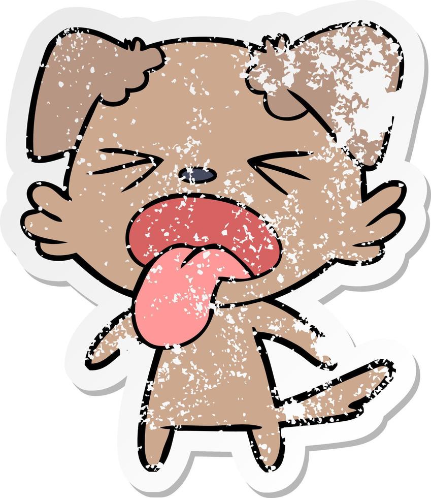 distressed sticker of a cartoon disgusted dog vector