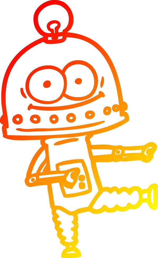 warm gradient line drawing happy carton robot with light bulb vector
