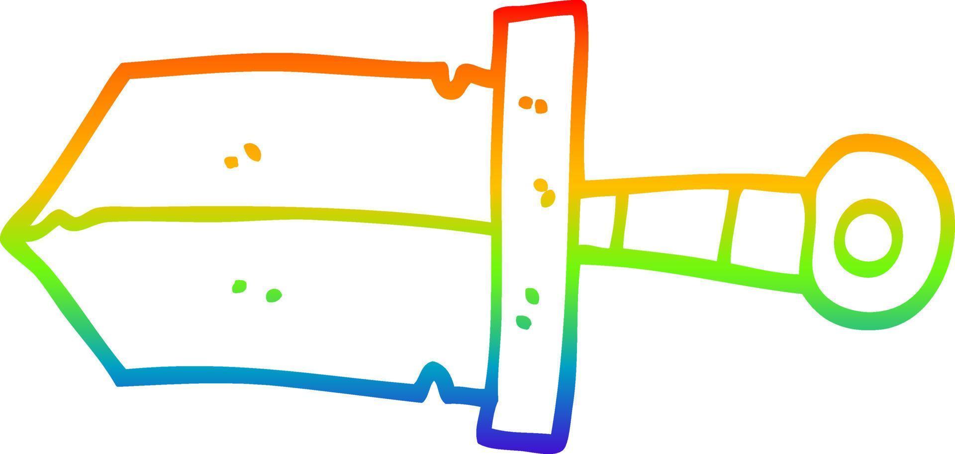 rainbow gradient line drawing cartoon dagger vector