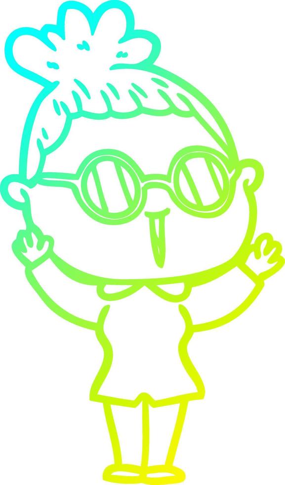 cold gradient line drawing cartoon woman wearing spectacles vector