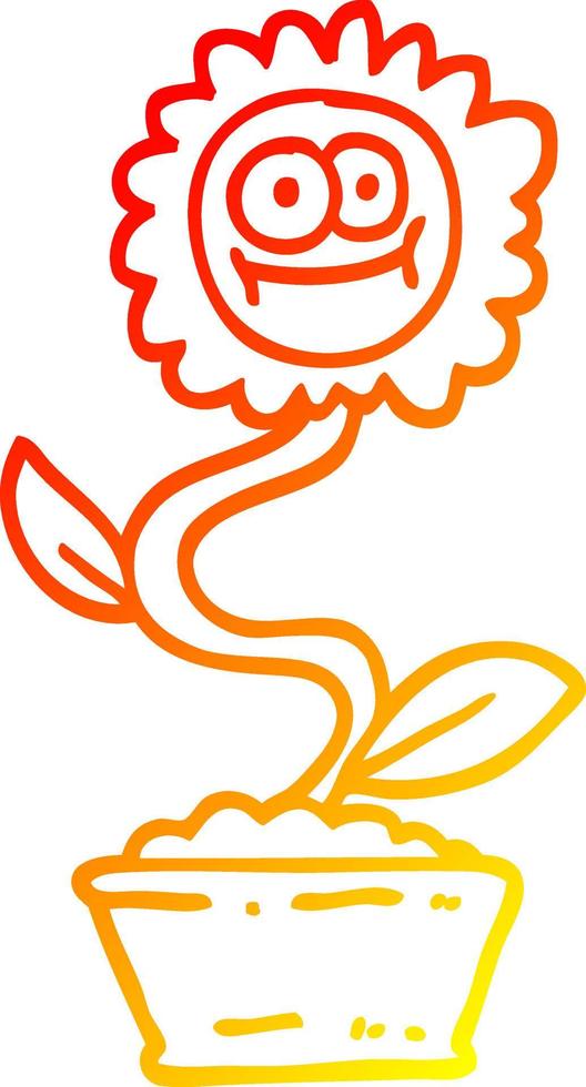 warm gradient line drawing cartoon flower in pot vector